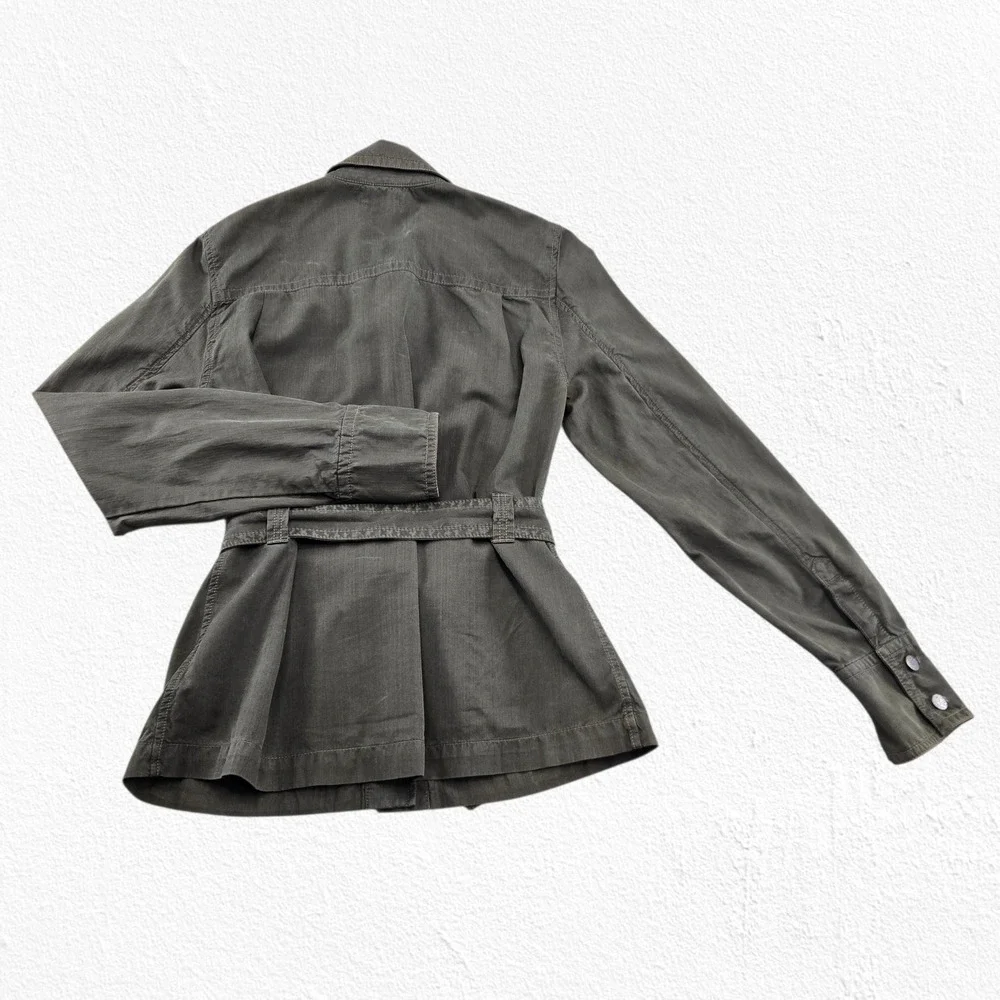 J. Crew Olive Green Utility Jacket Silk Blend Belted Military Style Size Small